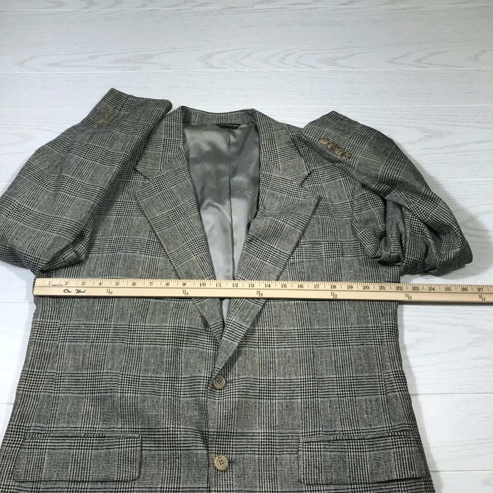 Vintage Bill Blass Silk Blazer Men 44R Houndstooth Checkered 2 Button Classic